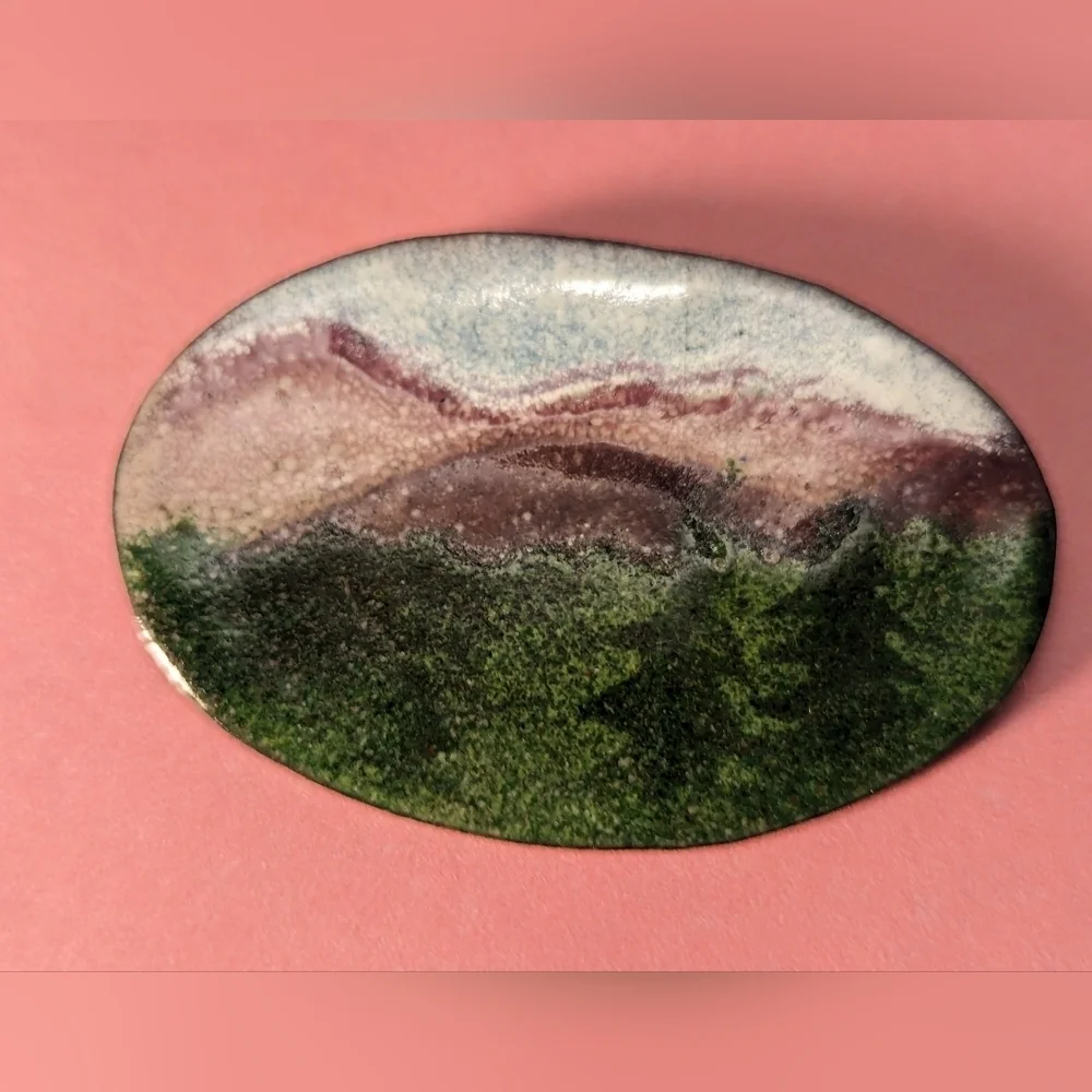 Copper Enamel Pin Brooch Oval 2.5